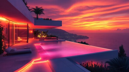 Luxury Villa Infinity Pool At Sunset With Sea View Photo