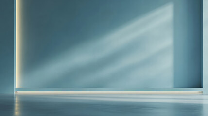 universal minimalistic blue background for presentation. a light blue wall in the interior with beautiful built-in lighting and a smooth floor.