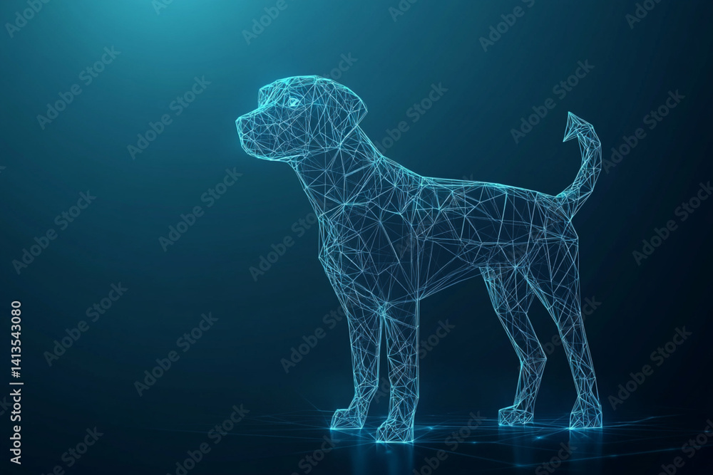 Wall mural dog sign abstract low poly wireframe style. abstract geometric background. wireframe light structure