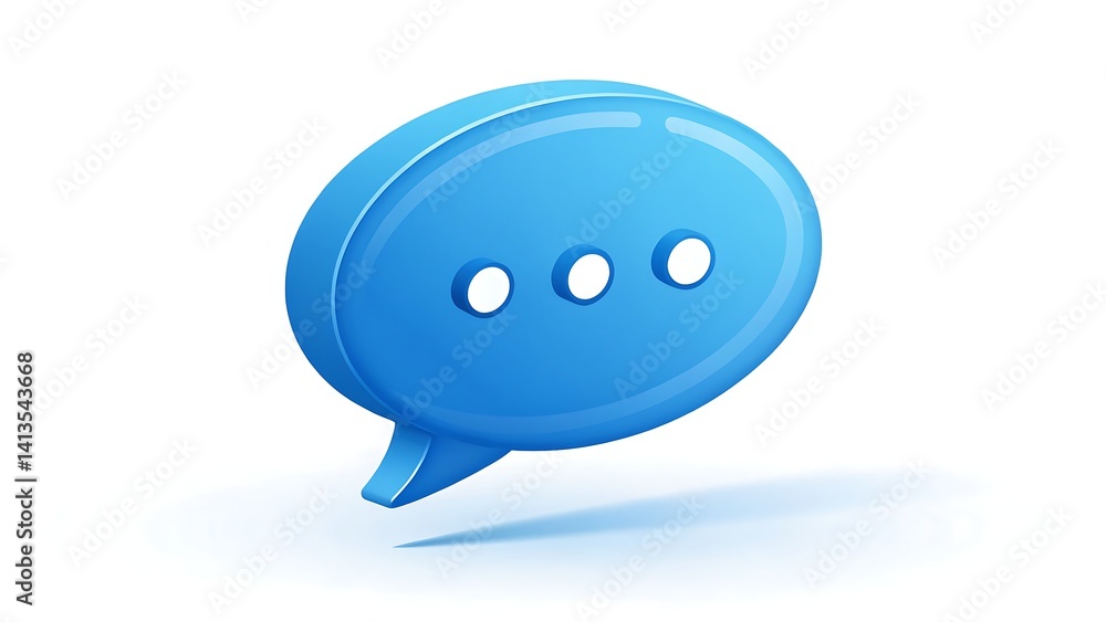 Aufkleber a blue speech bubble with three white dots inside isolated on a white background with a soft shadow