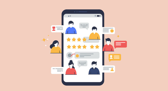 smartphone app reviews with people and stars clip art preview