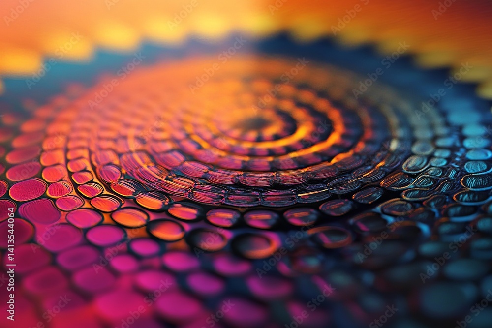Poster abstract spiral pattern with colorful circles and gradient background in macro photography style