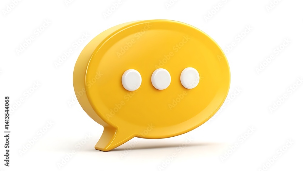 Poster a yellow speech bubble with three white dots indicating loading on a white background surface view