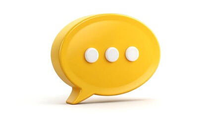 A yellow speech bubble with three white dots indicating loading on a white background surface view