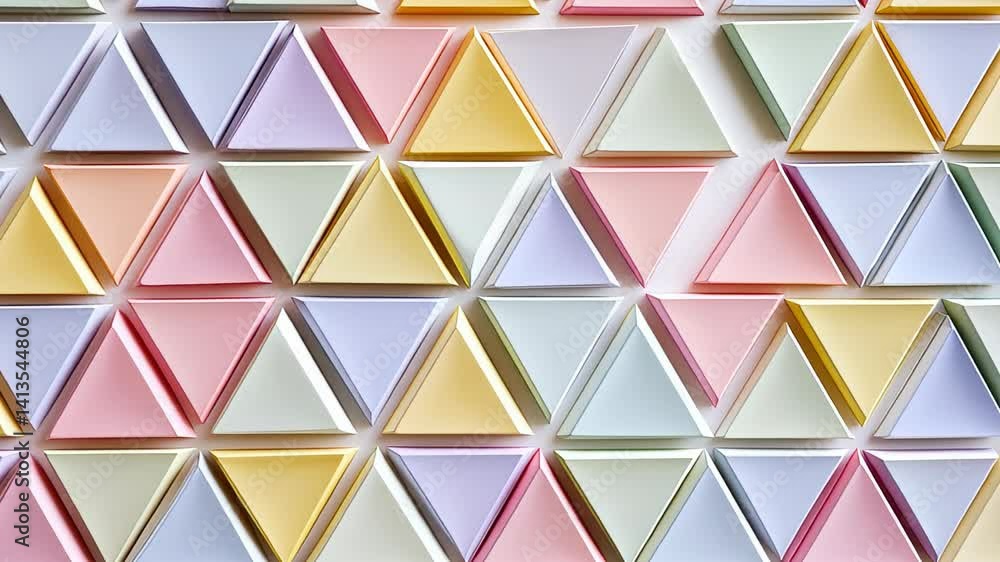 Poster Artistic arrangement of colorful triangular paper shapes creating a vibrant display in a creative workspace Generative AI
