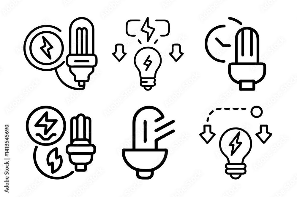 Poster energy efficiency home related linear icon vector image with energy saving outline illustrations