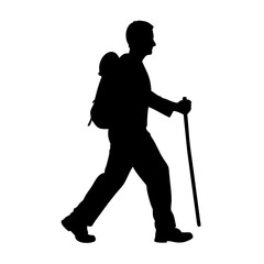 Hiker man silhouette vector isolated on white background