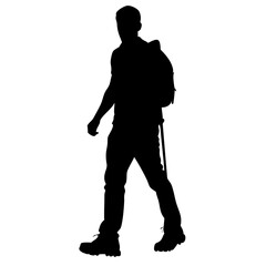 Hiker man silhouette vector isolated on white background
