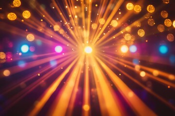 Abstract background with radiant light rays and bokeh, creating a dynamic and vibrant visual.