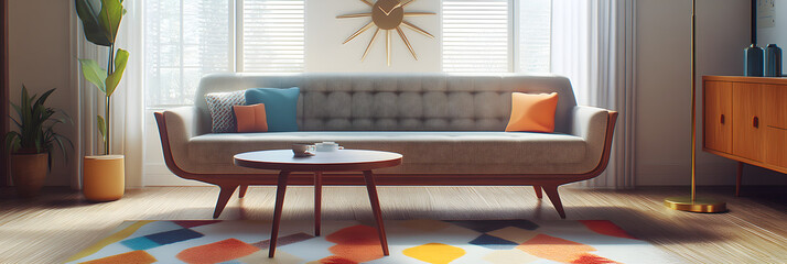 Mid-Century Modern Living Room with Atomic Age Influences and Geometric Elegance