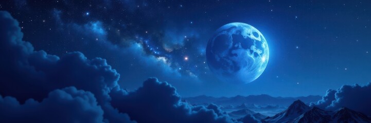 Glowing blue gas giant floating amidst starry night sky, blue, celestial