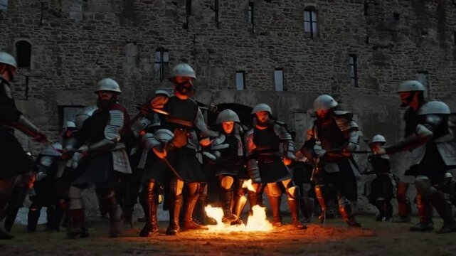castle siege with flaming arrows and battering rams