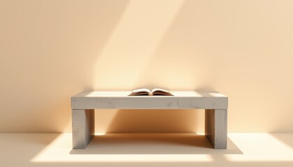 Sunlight warming the surface of a polished concrete bench, creating a welcoming spot for reading