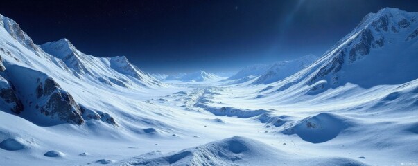 Icy asteroid landscape with snow-covered craters, space, ice, frozen