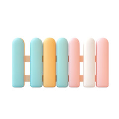 Fototapeta premium Colorful cartoon fence with pastel colors arranged on a transparent background isolated design element.