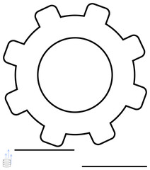 Minimalist gear outline with bold edges and central circle, symbolizing process, optimization, and teamwork. Ideal for engineering, productivity, strategy, mechanics, automation innovation flat