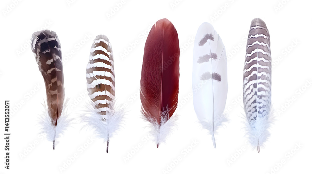 Poster feather arrangement photo on transparent background with brown and white patterns
