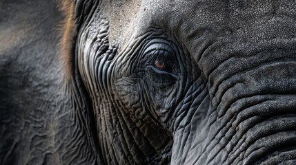 Elephant Closeup Emotional Eye, Deep Wrinkles and Textured Skin, Gentle Wildlife Giant Portrait, Endangered Species Awareness, Natural Habitat Expression