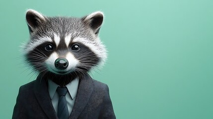Raccoon in suit portrait whimsical animal business illustration