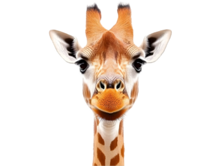 Isolated Photo of a Giraffe Head with Brown Fur against Transparent Background