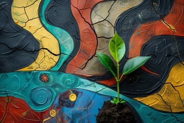 Vibrant leafy plant on abstract background