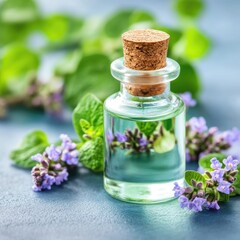 Aromatherapy Essential Oil in Glass Bottle with Lavender Mint Natural Herbal Remedy for Wellness