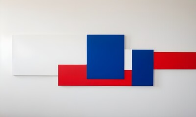 an abstract composition using only the colors red, white, and blue