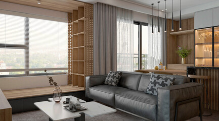 luxury home interior, modern living room 3d render