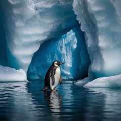 Obraz premium A beautiful penguin explores an enchanted iceberg.