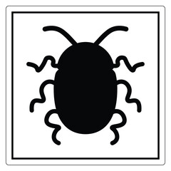 Black silhouette of a bug with prominent antennae and curly legs on a white background