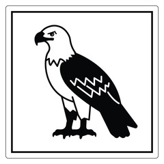 Black and White Illustration of a Majestic Hawk Perched with an Intense Expression