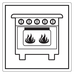 Black and White Cooking Stove with Flames and Simple Design for Kitchen Art