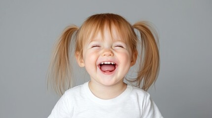 Joyful child laughing soft focus portrait happy kid red hair positive emotion