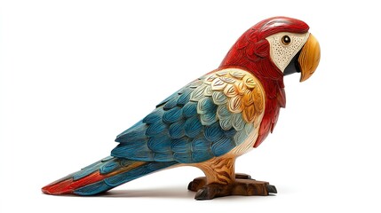 Fototapeta premium Colorful carved wooden parrot figurine.
