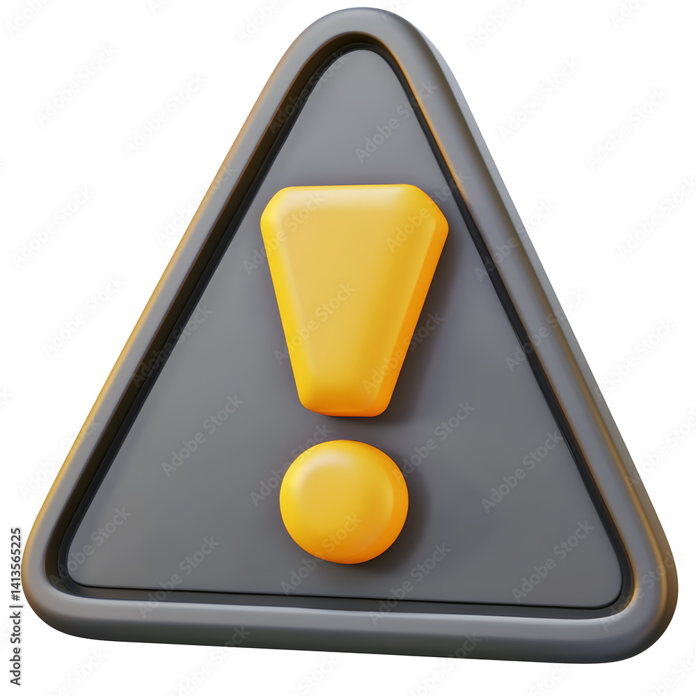 Poster alert icon 3d rendering high-contrast warning triangle for user interface and safety signage