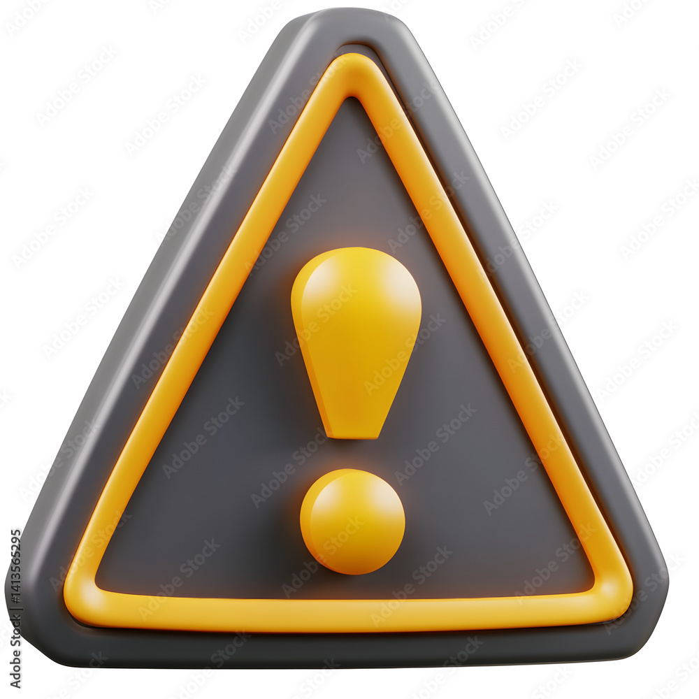 Poster caution symbol 3d rendering yellow exclamation in triangle for app alert notification design