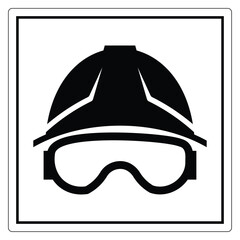 Fototapeta premium Black and White Icon of Safety Helmet with Goggles for Construction and Industry Use
