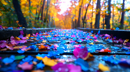 Dreamy autumn forest path vibrant leaves magical nature scene