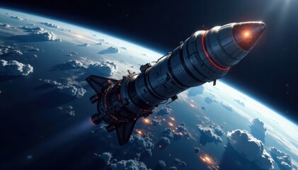 Obraz premium Spacecraft in orbit around Earth , , planet earth