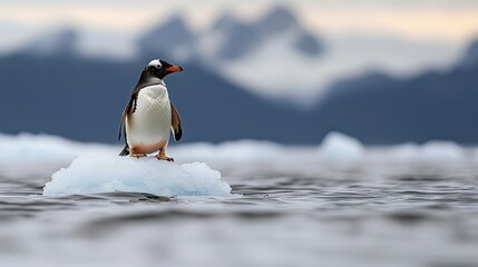 Naklejka premium A Majestic Penguin Standing Proudly on a Floating Piece of Ice in Nature
