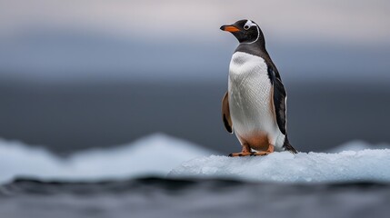 Naklejka premium Majestic Penguin Standing Proudly on Iceberg in Frigid Arctic Landscape