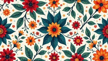 Obraz premium Vibrant floral damask motif with repeating blooms, floral, colorful