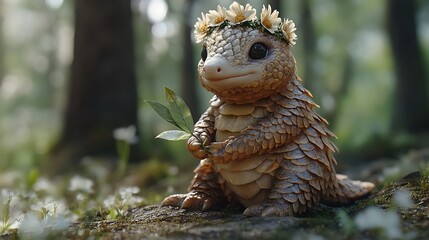 Obraz premium Whimsical handcrafted dragon figurine in forest setting