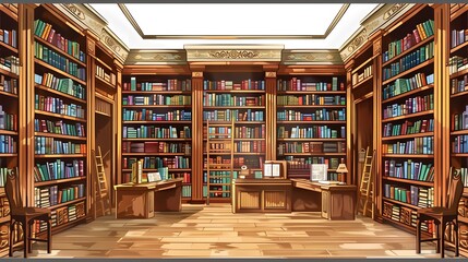 Obraz premium Modern library interior design with furniture isolated on white background for commercial use