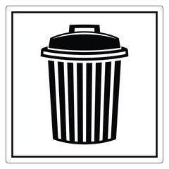 Black and White Illustration of a Trash Bin Icon for Waste Management Design