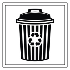 Black and White Recycling Bin Icon with Recycle Symbol for Environmental Awareness