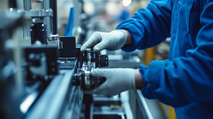 Factory worker assembling products on a production line. Featuring industrial work and assembly tasks
