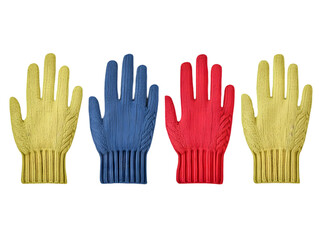 Isolated Colorful Textured Hands In Yellow Blue And Red Against Black