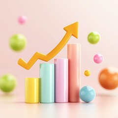 Playful representation of online growth charts with colorful graphs and bubbles in a soft environment for digital marketing insights