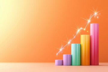 Playful representation of rising digital sales in business environment with colorful graphs and sparkles